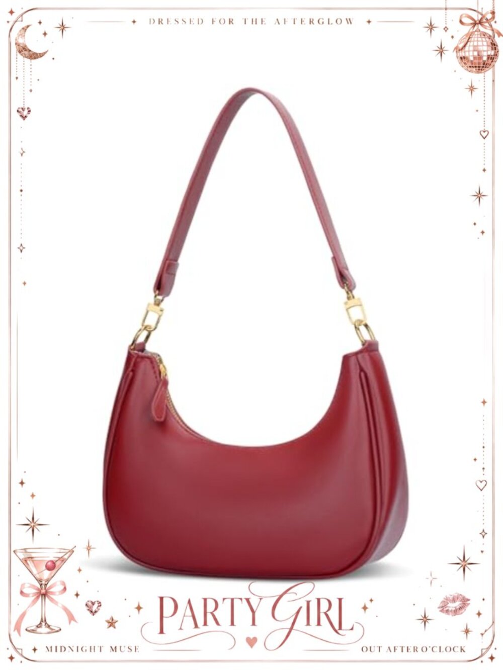 Small Crescent Hobo Clutch Shoulder Bag with Detachable Gold Chain Strap